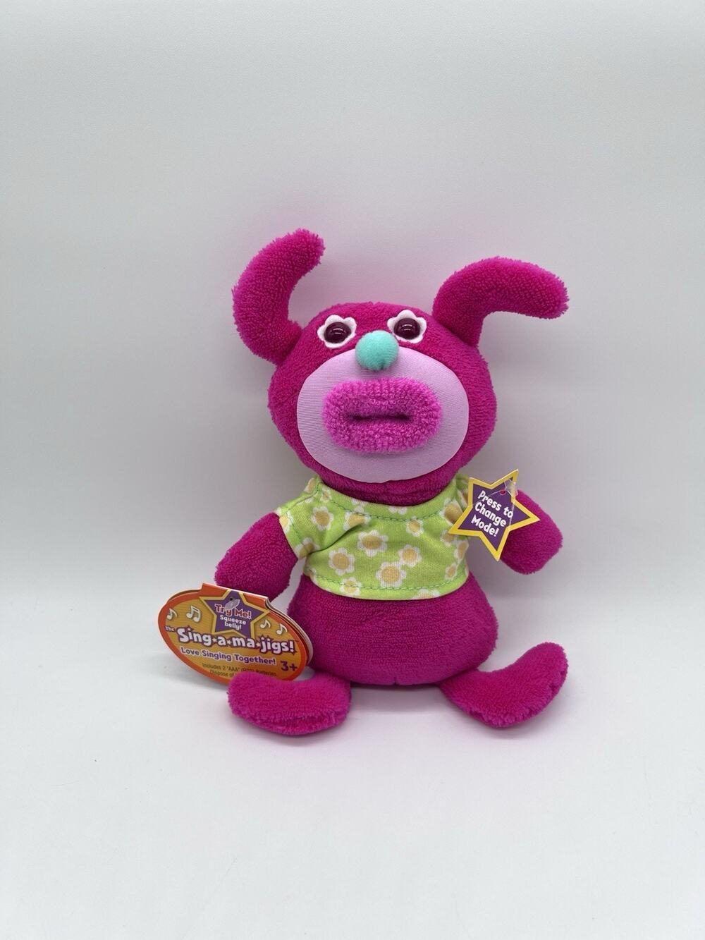 Fisher Price Hot Pink Sing A Ma Jig Plush Toy Singamajig Green Daisy Shirt WORKS